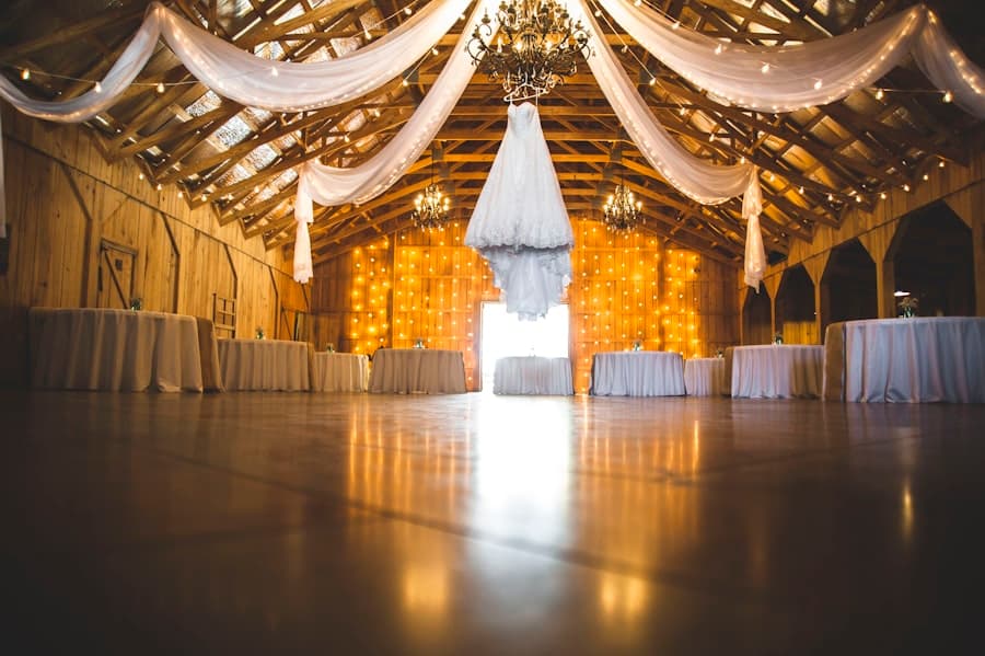Romantic evening reception with warm lighting